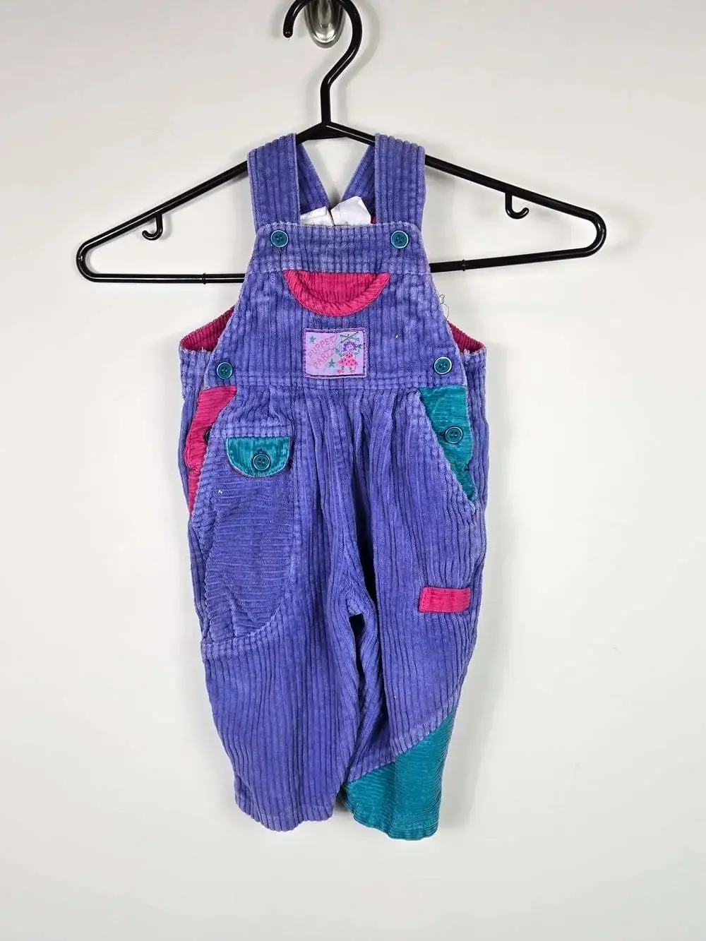 Vintage Angel Wear Kids 12 Purple Corduroy Patchwork Overalls Romper